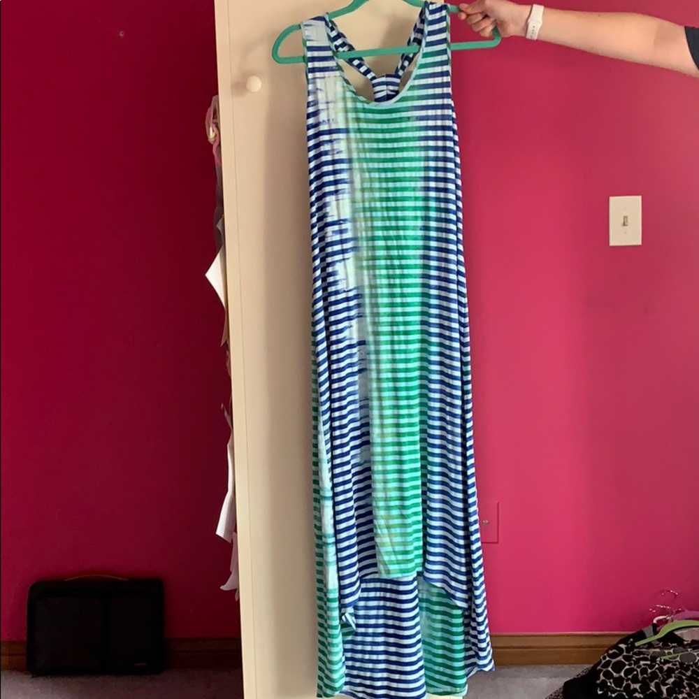 Black/green/white high-low dress